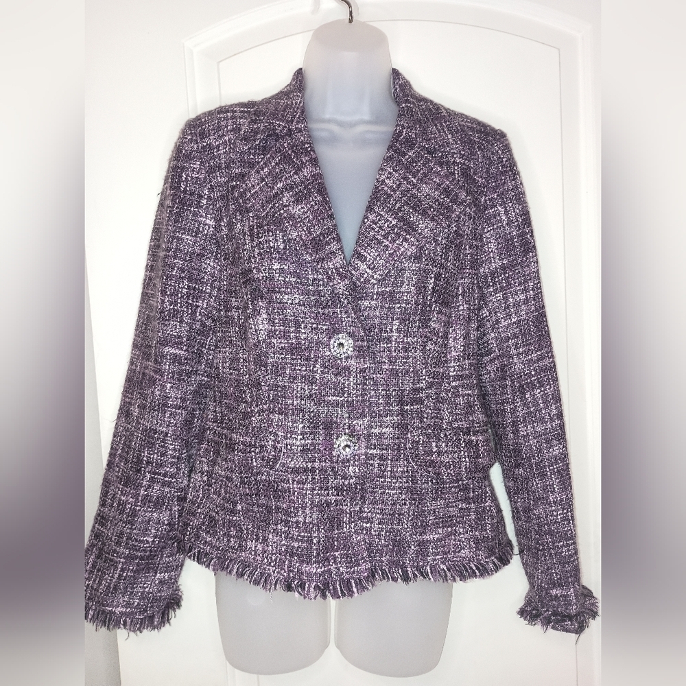 Elegant Plum Tweed TRIBAL Corpcore blazer Preppy Office Siren Patchwork Size 6